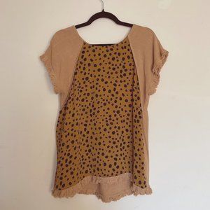 Umgee USA Women's Print & Frayed Hem Tunic Top SZ Small